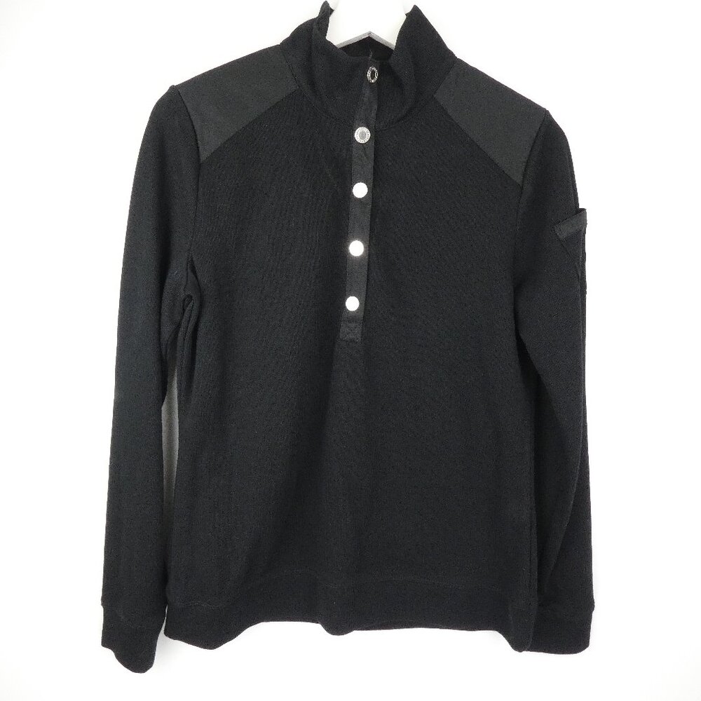Ralph Lauren Sweater Womens MP Black Sweatshirt Pullover 1/4 Snap Ribbed NEW